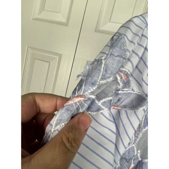 Kelly Reed Blue Stripe Butterfly Open Robe Duster Kimono Medium -missing belt - Picture 3 of 7